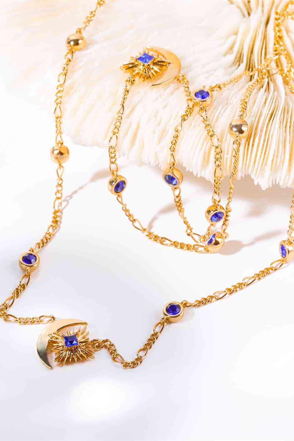 Moon & Star Shape Zircon Pendant Necklace-Bijou Crush