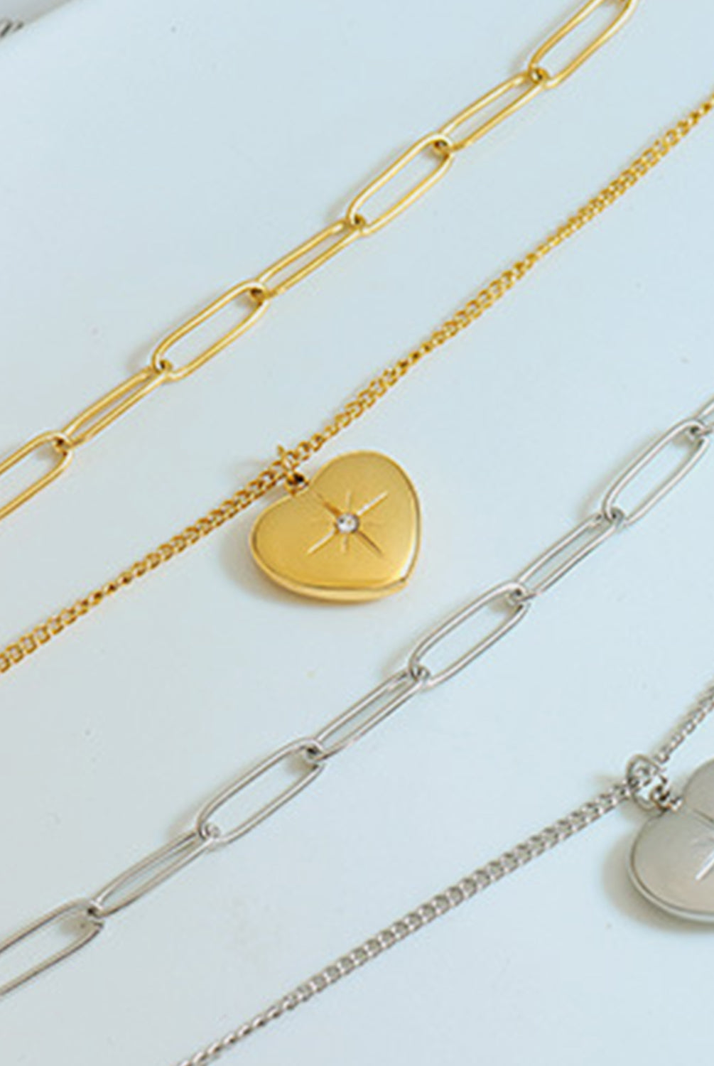 Inlaid Zircon Double Layered Heart Pendant Necklace-Bijou Crush