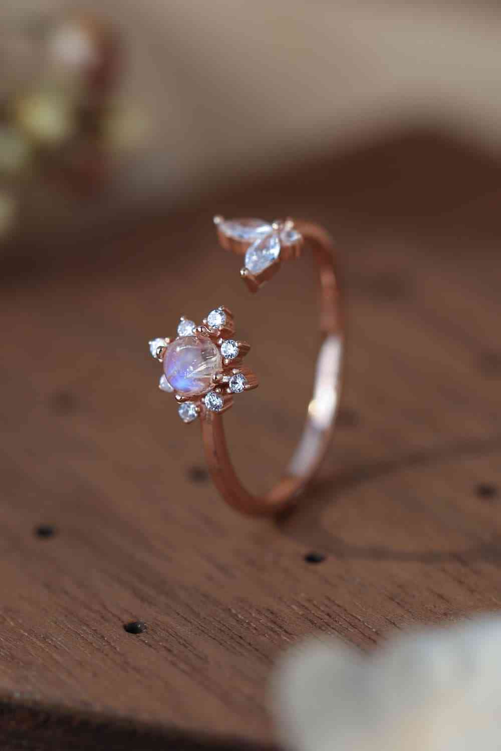 Moonstone 18K Rose Gold-Plated Open Ring-Bijou Crush