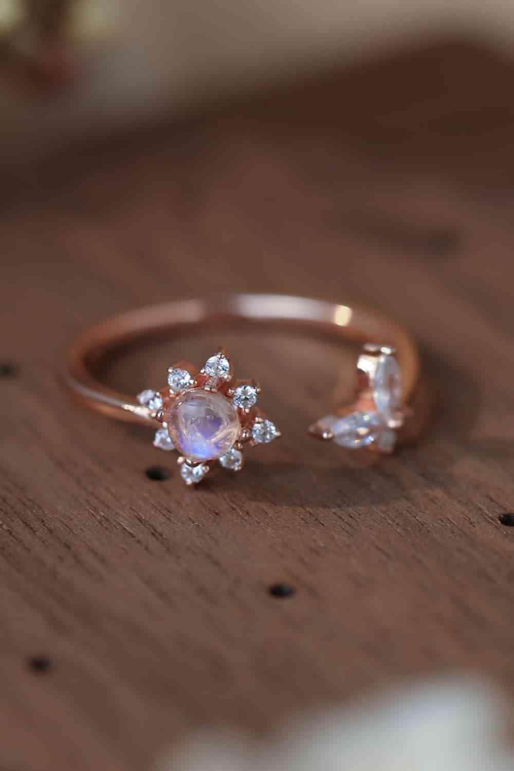 Moonstone 18K Rose Gold-Plated Open Ring-Bijou Crush