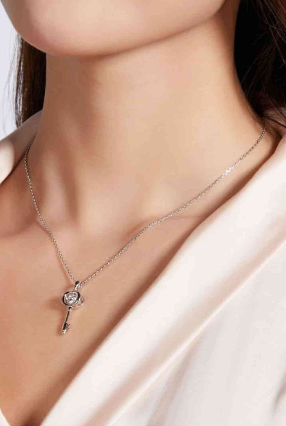 Adored Moissanite Key Pendant Necklace-Bijou Crush
