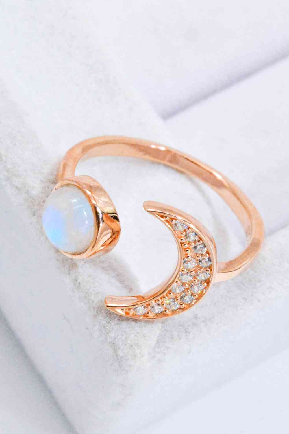 Natural Moonstone and Zircon Sun & Moon Open Ring-Bijou Crush
