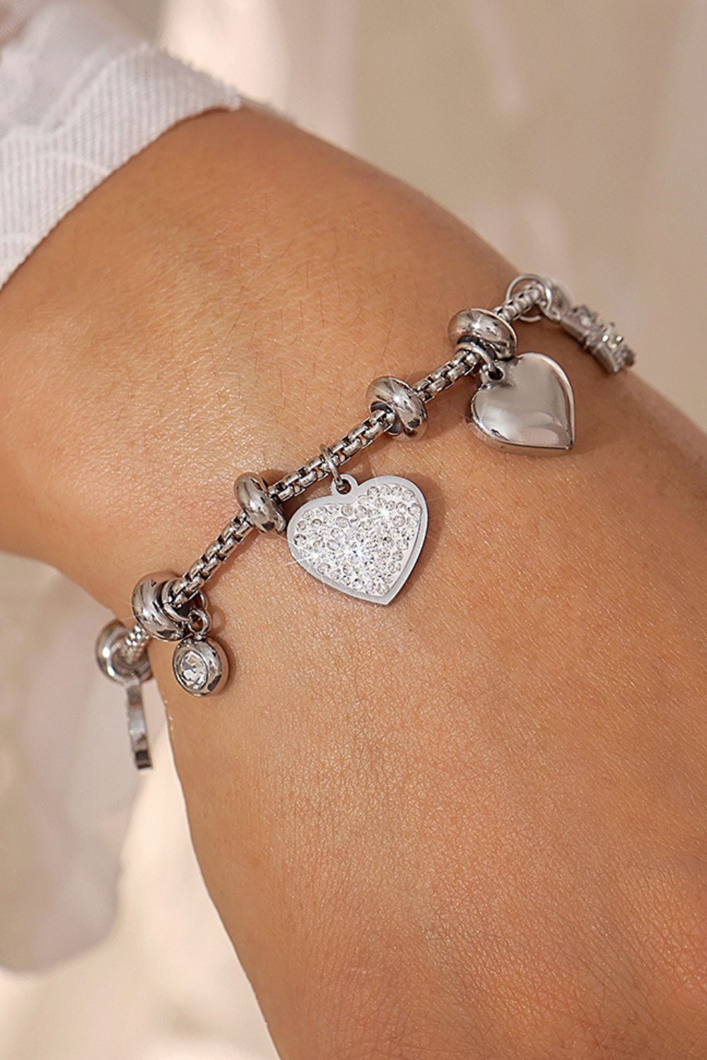 Heartfelt Sparkle: Titanium Steel Zircon Heart Charm Bracelet-Bijou Crush