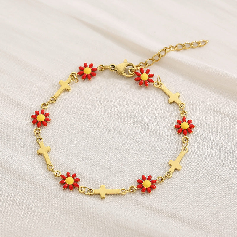 Flower & Cross Stainless Steel Bracelet-Bijou Crush