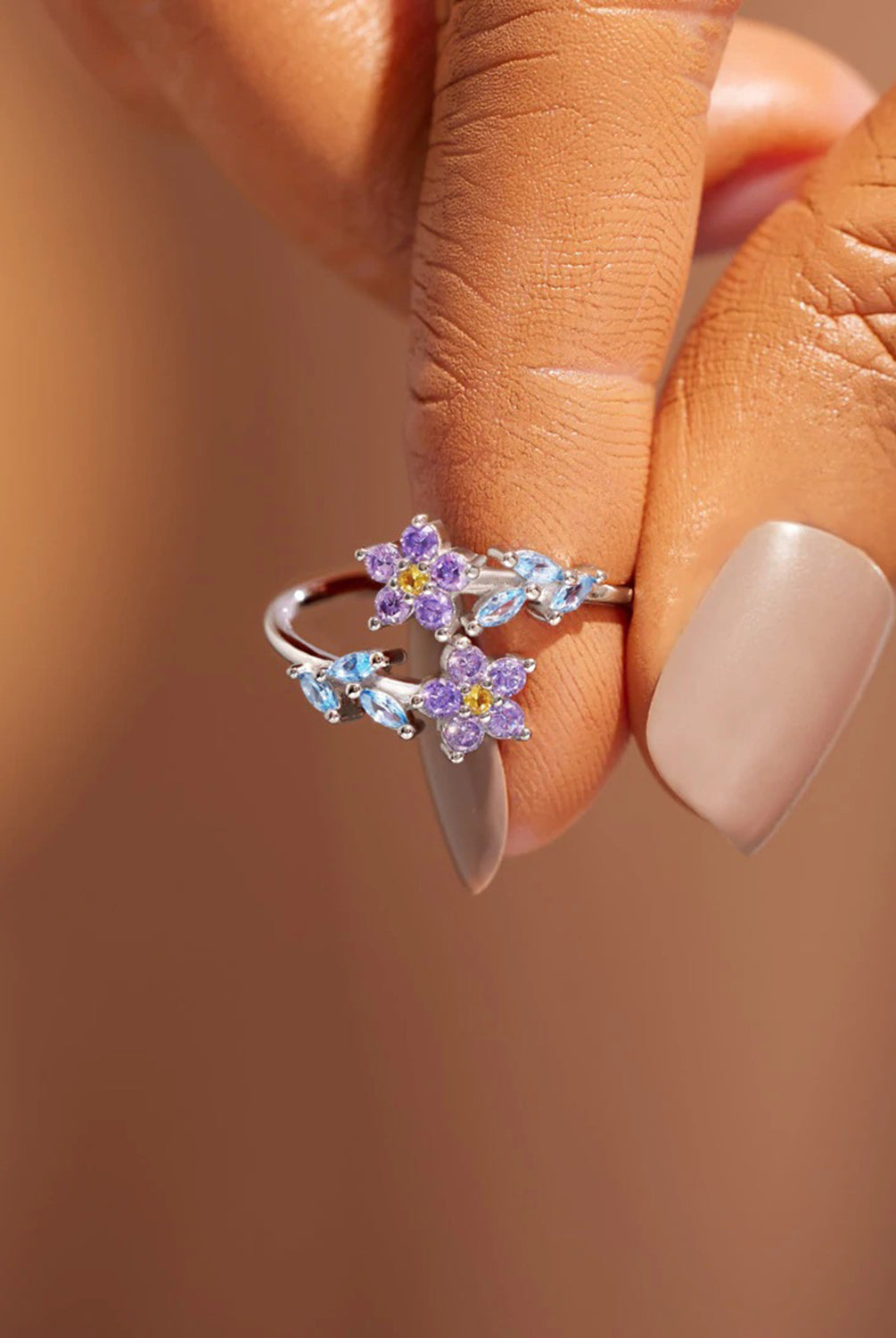 Flower Shape Inlaid Zircon 925 Sterling Silver Ring-Bijou Crush