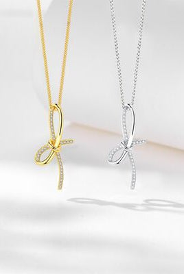 Zircon Bow Pendant Necklace-Bijou Crush