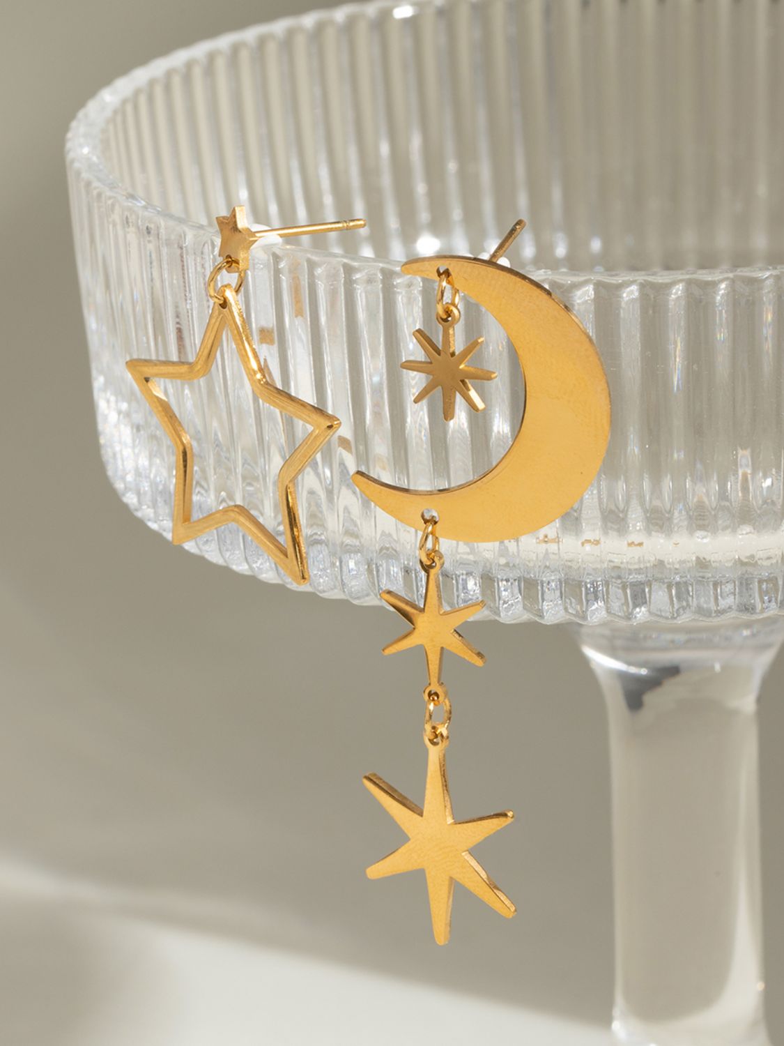 18K Gold-Plated Moon & Star Dangle Earrings-Bijou Crush