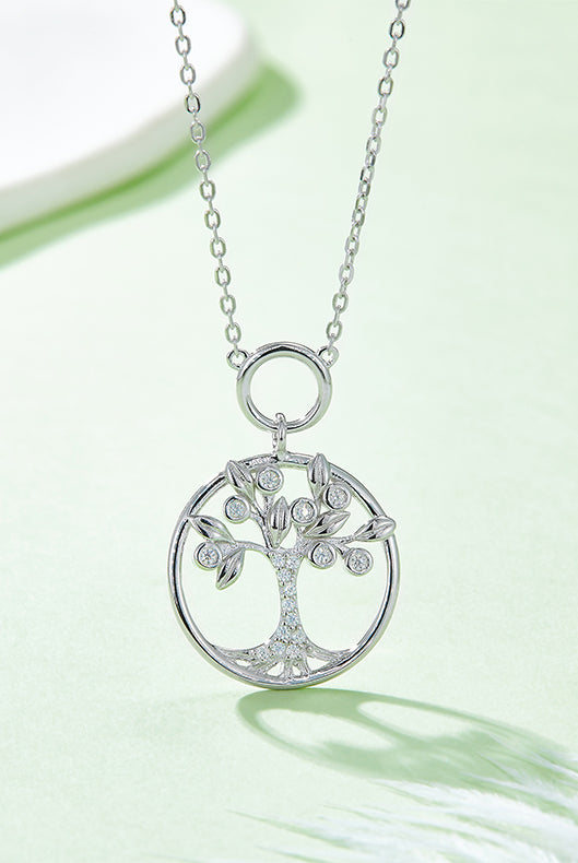 Moissanite 925 Sterling Silver Tree Of Life Pendant Necklace-Bijou Crush