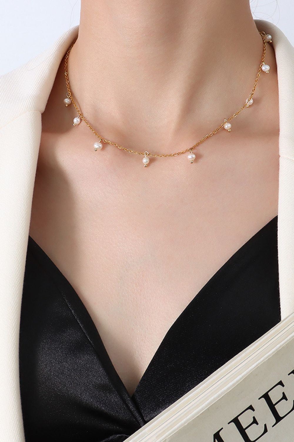 18K Gold-Plated Titanium Steel Pearl Necklace-Bijou Crush