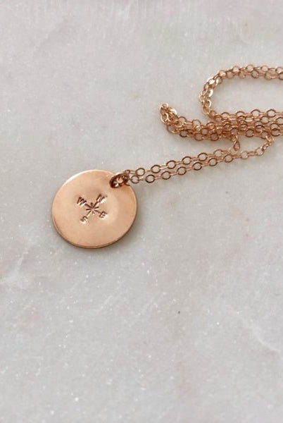 Hand Stamped Rose Gold Compass Necklace-Bijou Crush