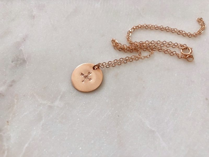 Hand Stamped Rose Gold Compass Necklace-Bijou Crush
