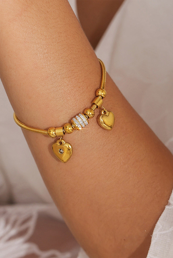 18K Gold-Plated Rhinestone Heart Charm Bracelet-Bijou Crush