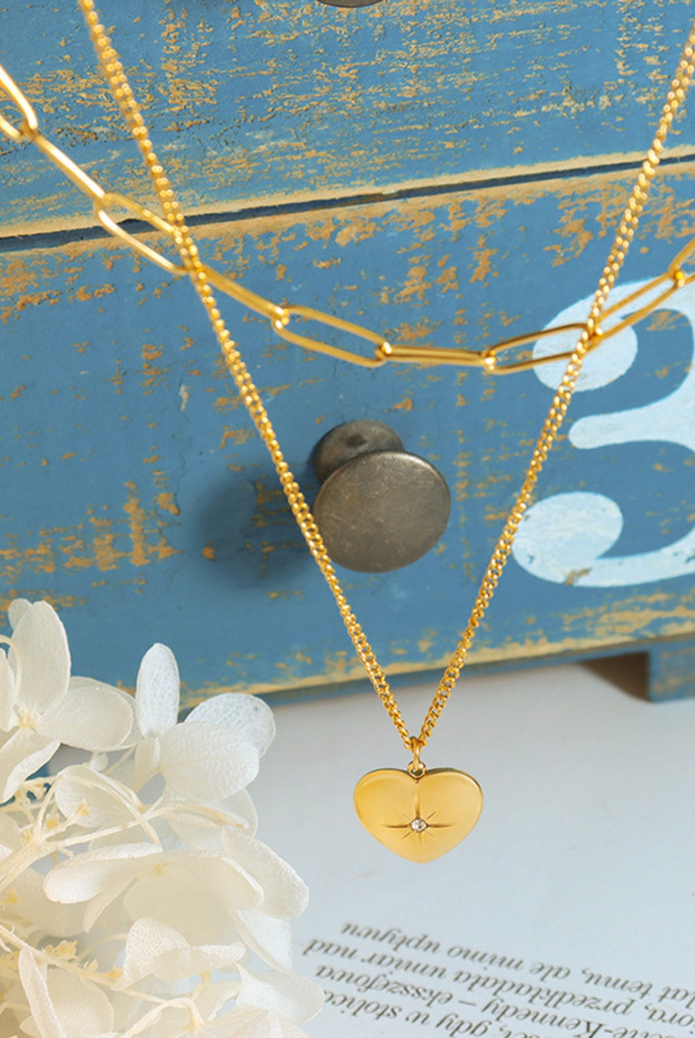 Inlaid Zircon Double Layered Heart Pendant Necklace-Bijou Crush