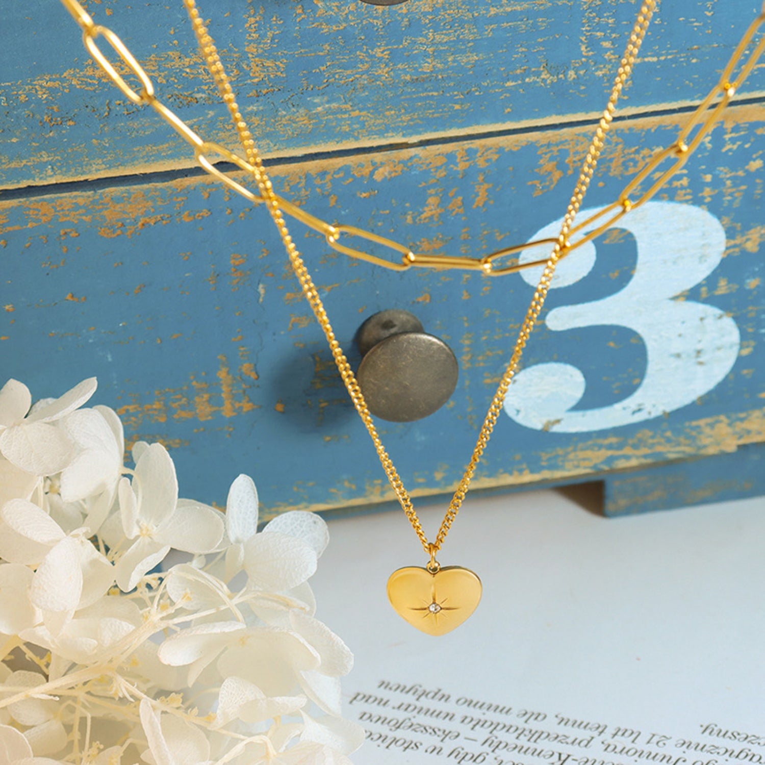 Inlaid Zircon Double Layered Heart Pendant Necklace-Bijou Crush