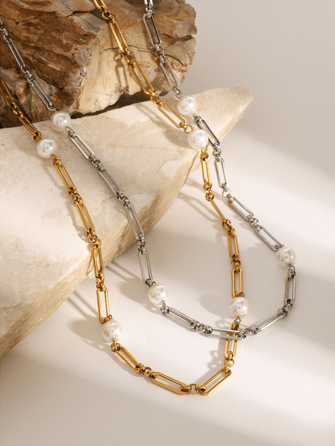 Stainless Steel Pearl Chain Necklace-Bijou Crush