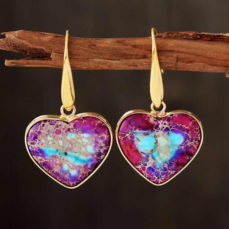Natural Stone Heart Drop Earrings-Bijou Crush