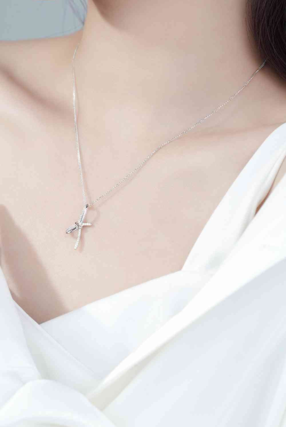 Zircon Bow Pendant Necklace-Bijou Crush