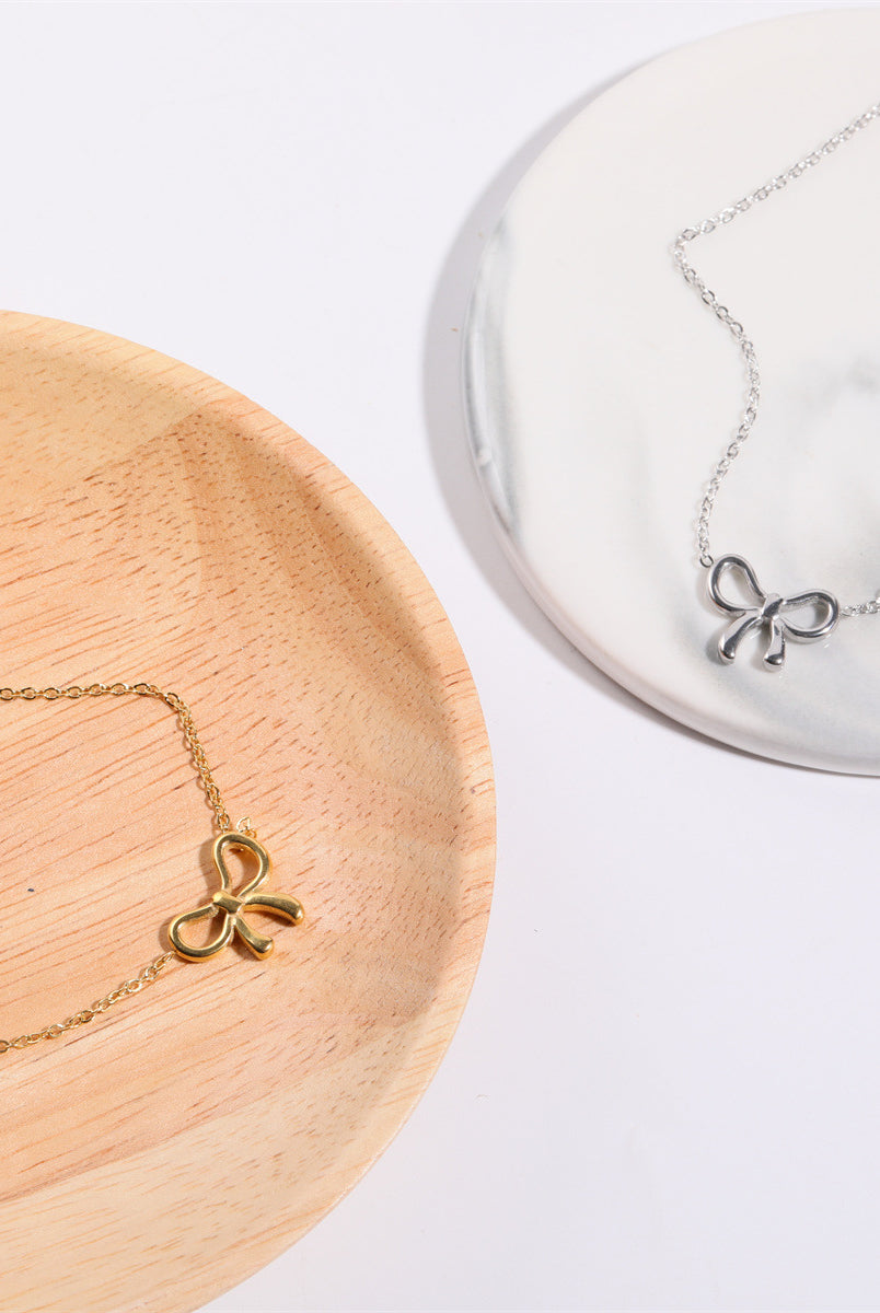 Bow Pendant Necklace - Titanium Steel Vibes-Bijou Crush