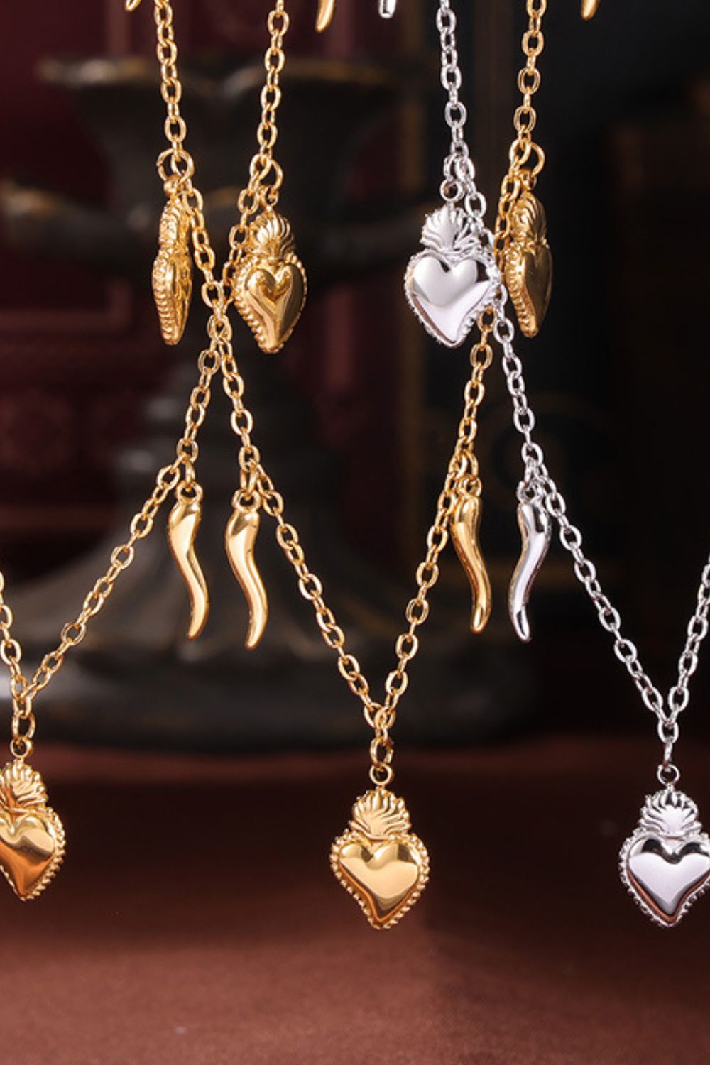 Stainless Steel Heart Charm Bracelet and Necklace Set-Bijou Crush