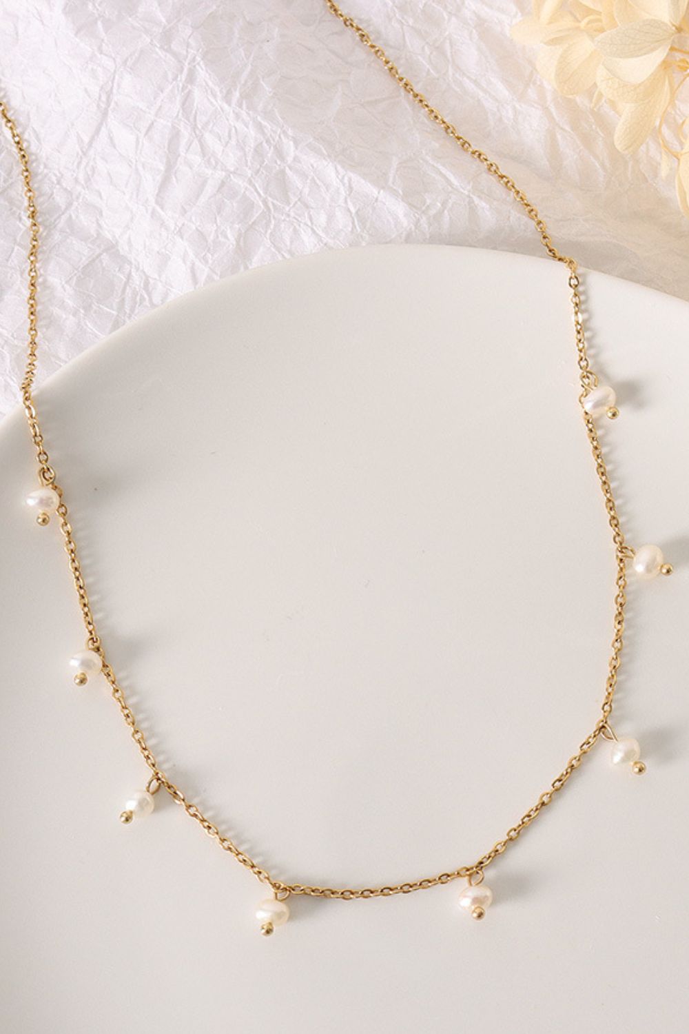 18K Gold-Plated Titanium Steel Pearl Necklace-Bijou Crush
