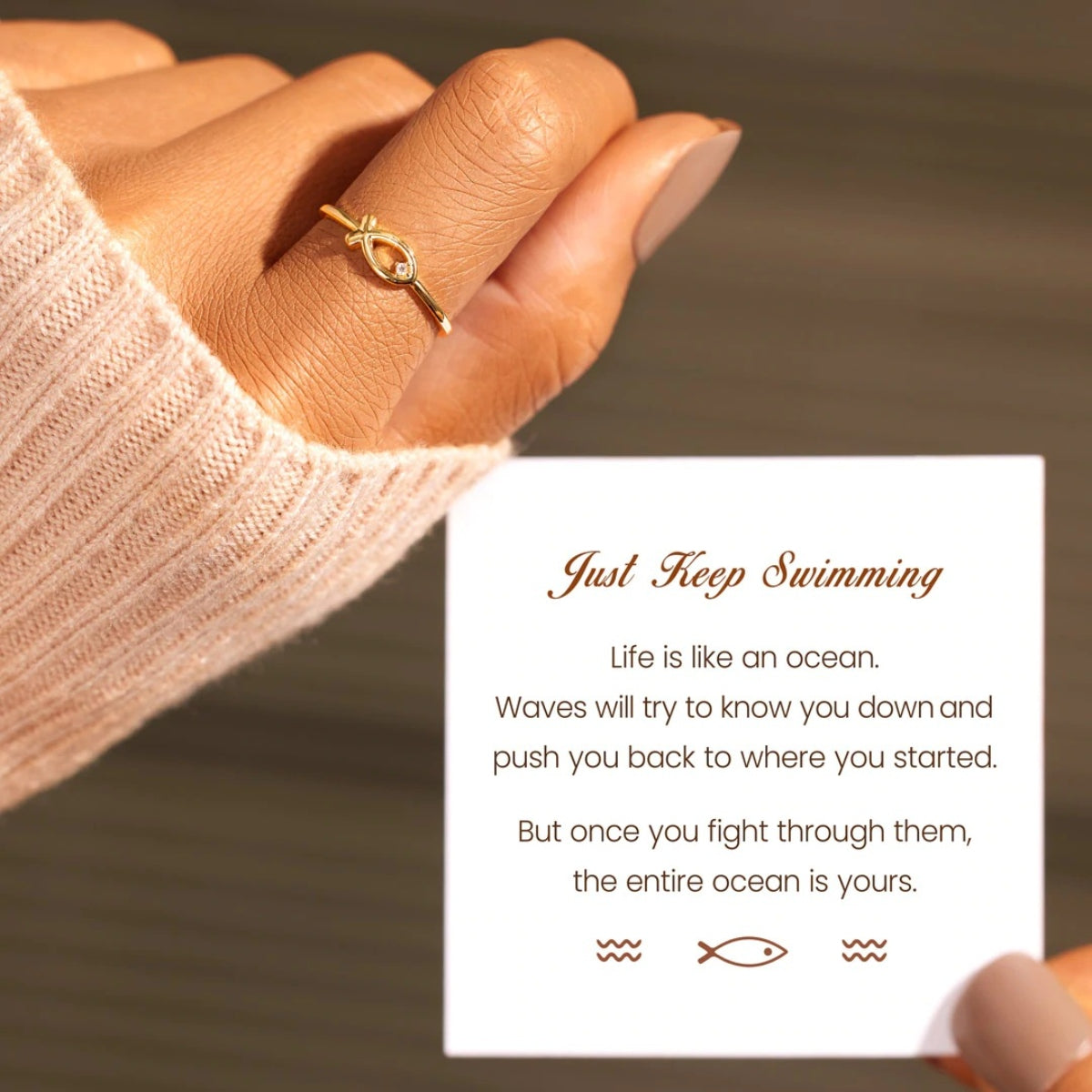 925 Sterling Silver Inlaid Zircon Fish Ring-Bijou Crush