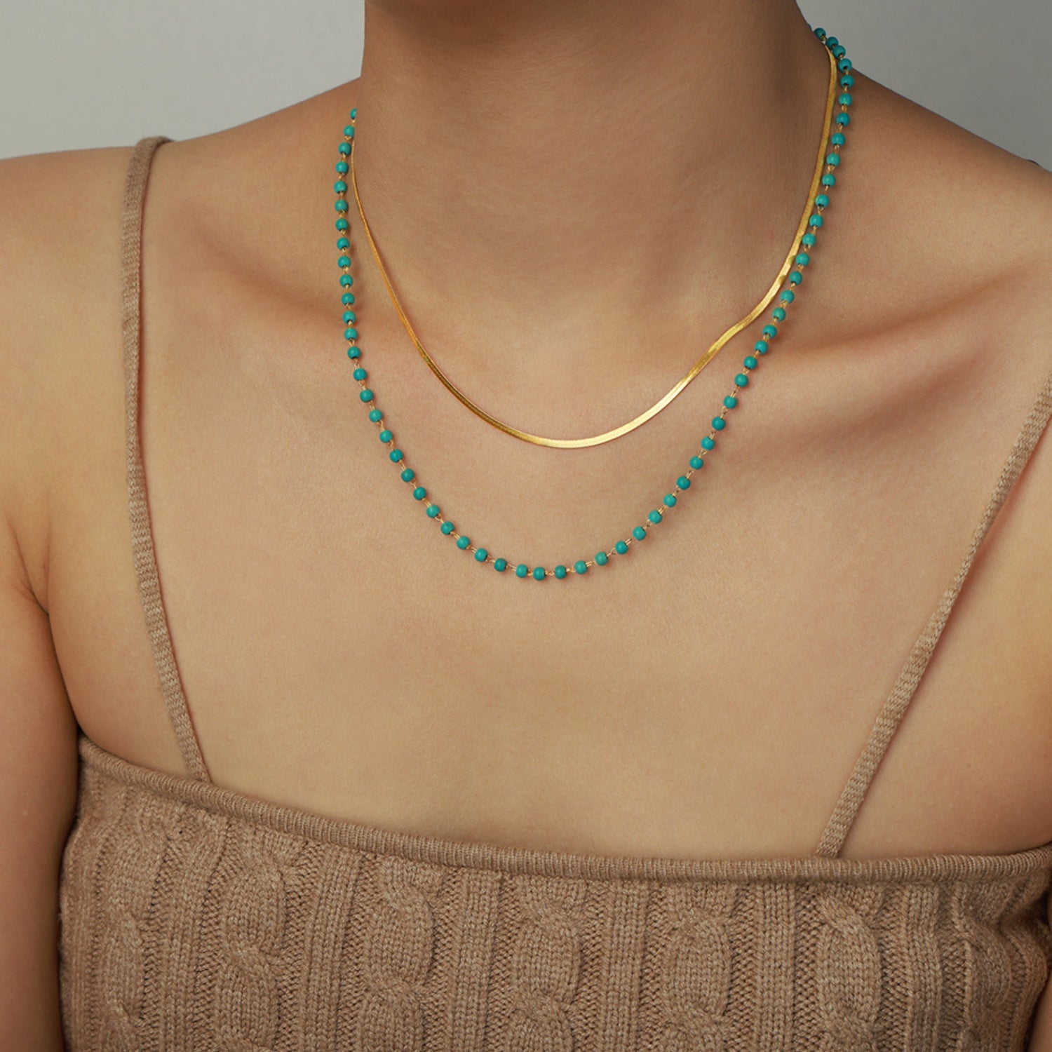 Turquoise Titanium Steel Double-Layered Necklace-Bijou Crush