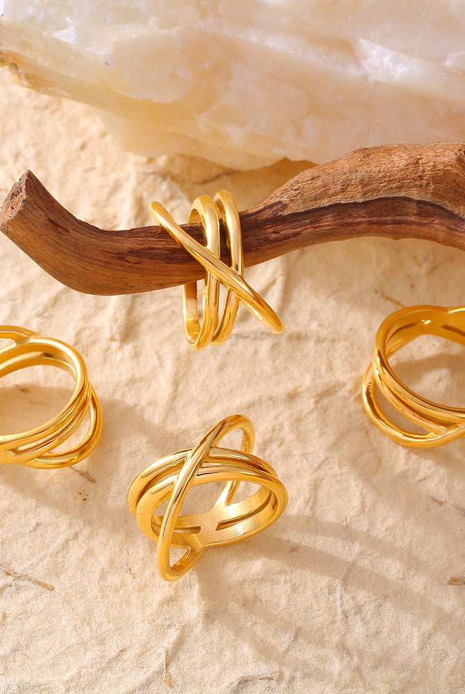 18K Gold-Plated Crisscross Ring-Bijou Crush