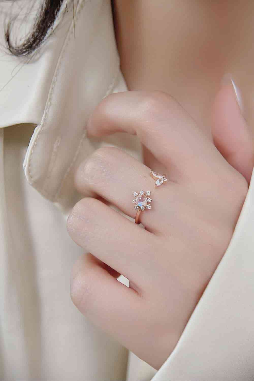 Moonstone 18K Rose Gold-Plated Open Ring-Bijou Crush