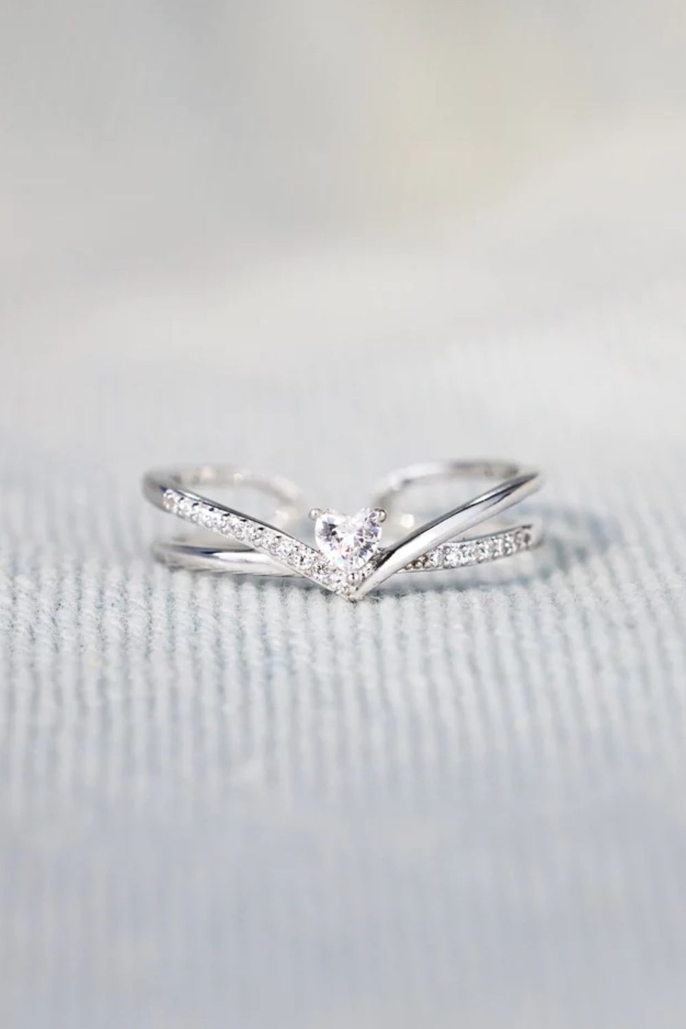 925 Sterling Silver Inlaid Zircon Heart Open Ring-Bijou Crush