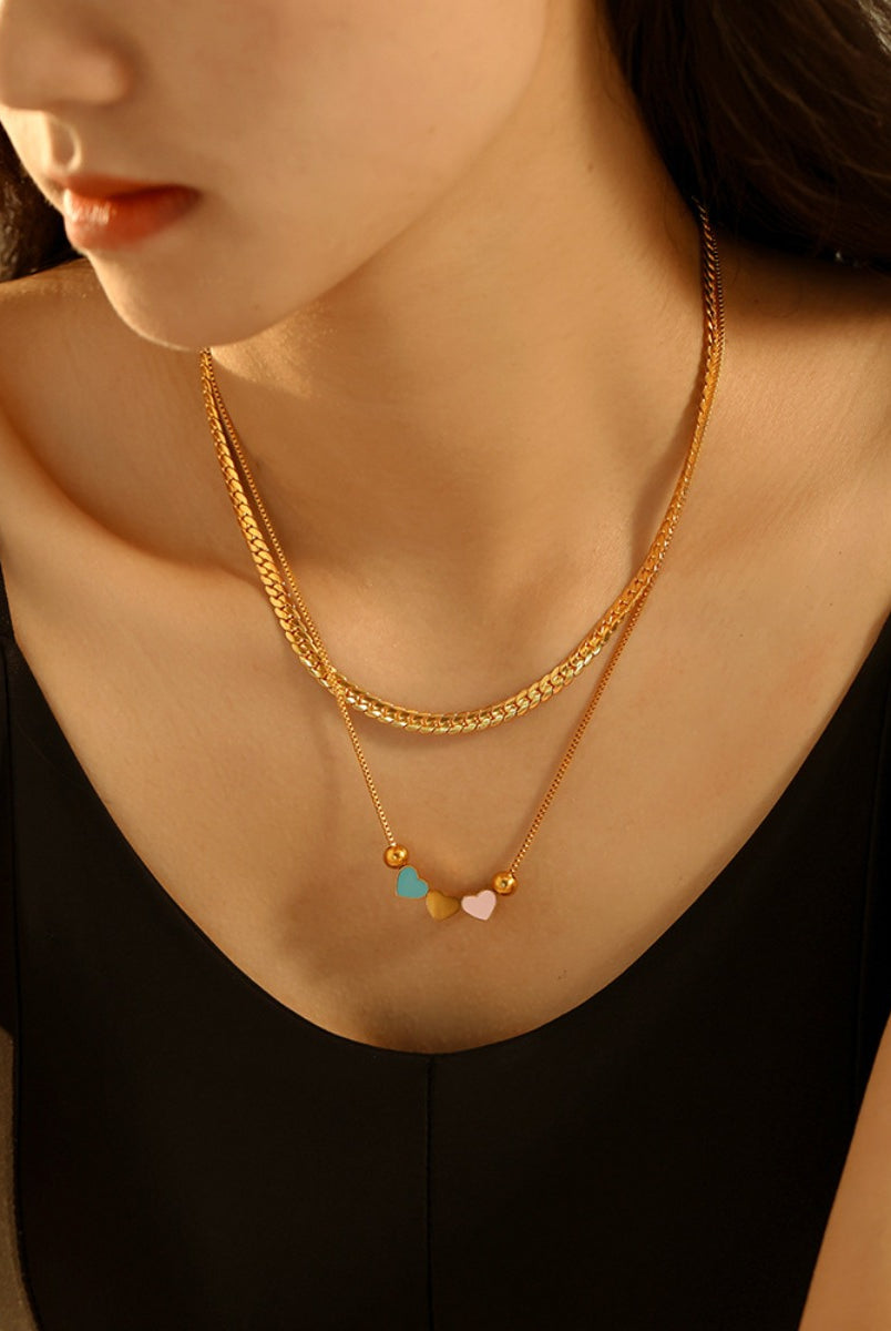 Double Layered Heart Necklace - 18K Gold-Plated-Bijou Crush
