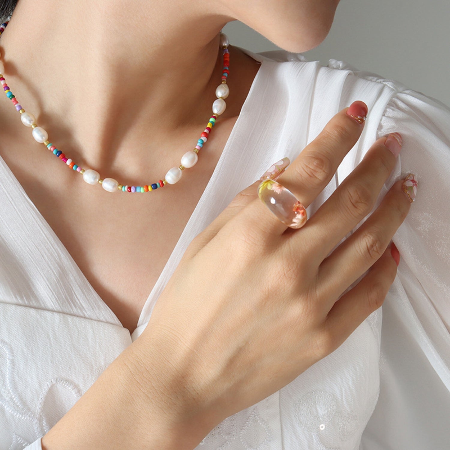 Freshwater Pearl Titanium Steel Bead Necklace-Bijou Crush