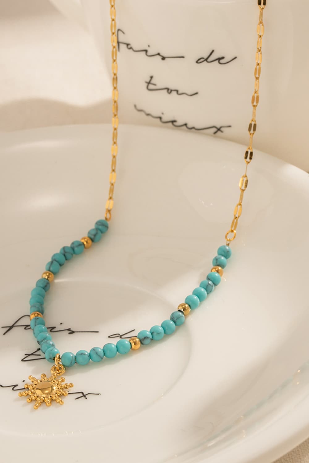 Turquoise Beaded 18K Gold-Plated Sun Shape Pendant Necklace-Bijou Crush