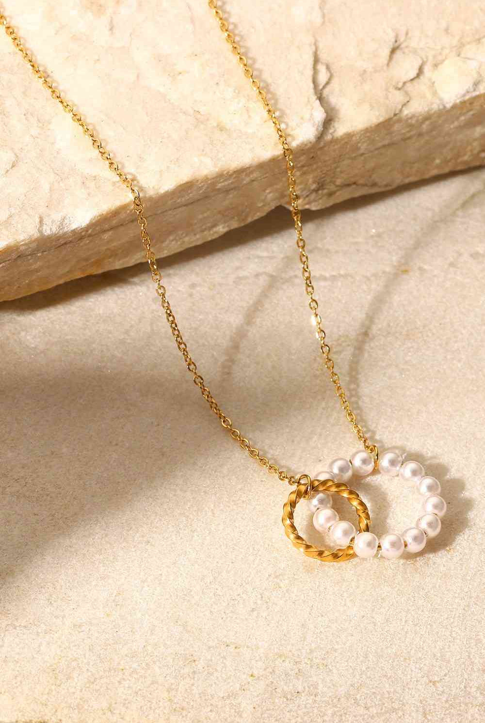 Pearl Hoop Link Pendant Necklace-Bijou Crush