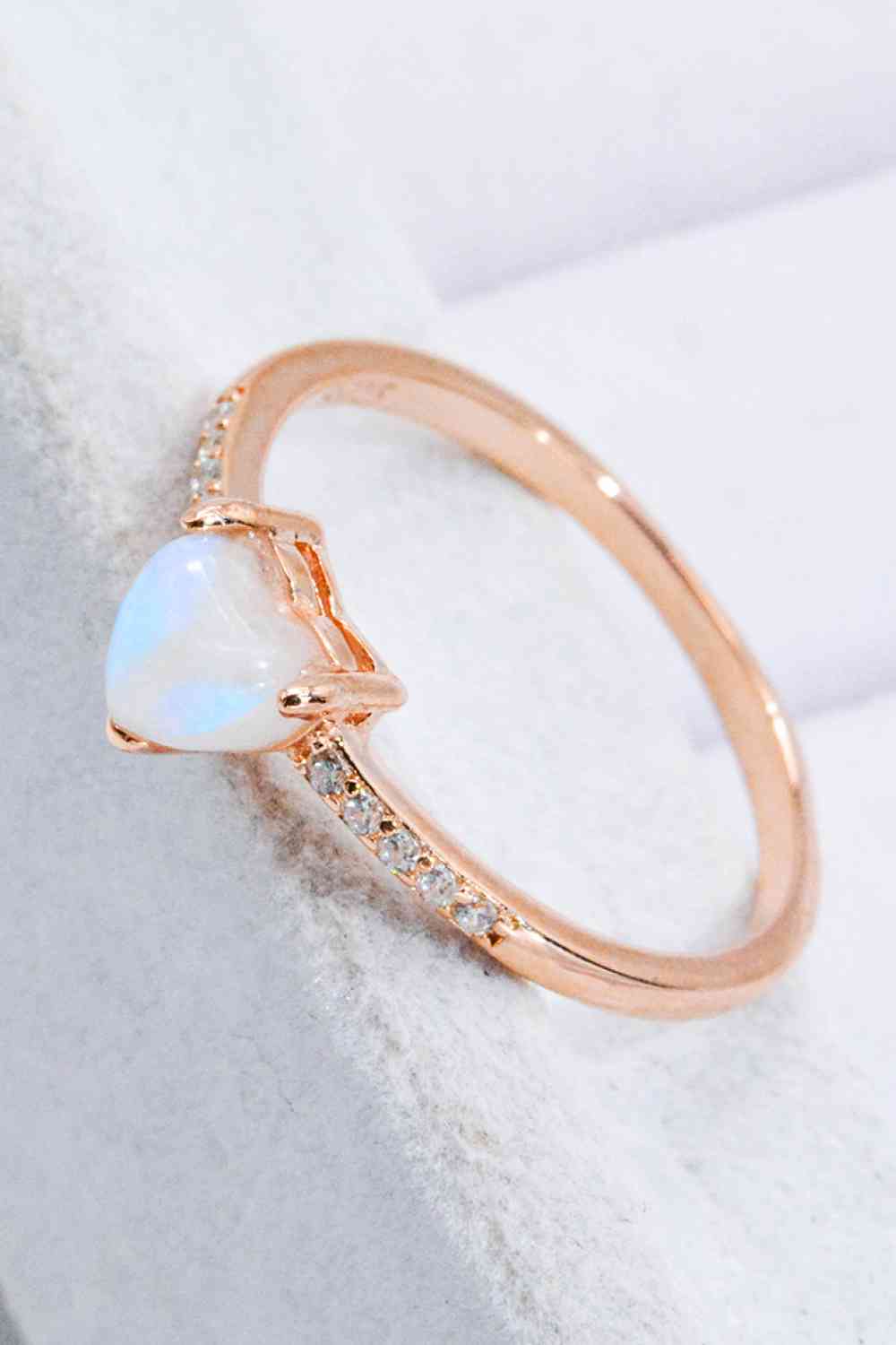 Natural Moonstone Heart 18K Rose Gold-Plated Ring-Bijou Crush