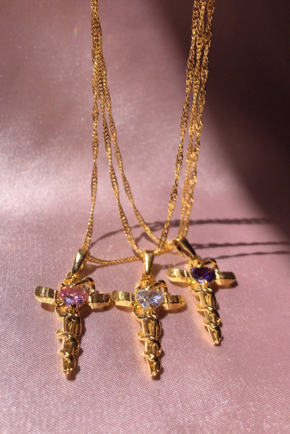 Copper Zircon Cross Pendant Necklace-Bijou Crush