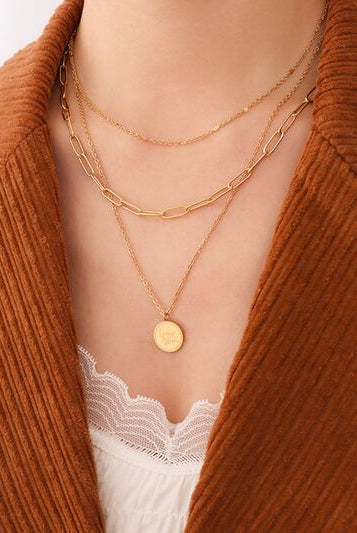 18K Gold-Plated Three-Layered Engraved Necklace-Bijou Crush