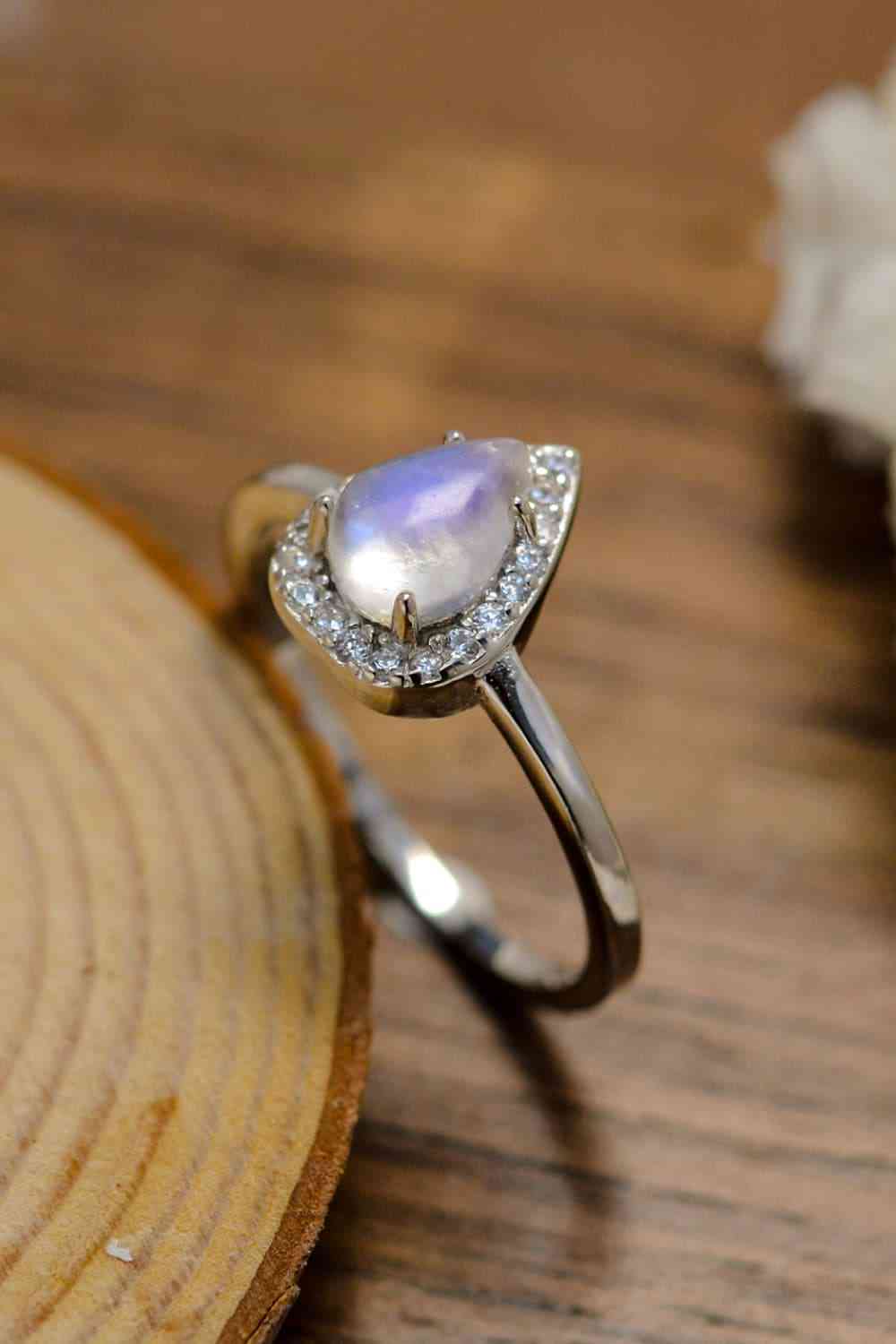 Moonstone Teardrop 925 Sterling Silver Halo Ring-Bijou Crush