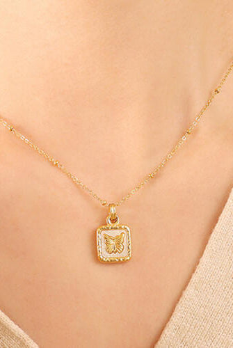 Butterfly Square Titanium Steel Pendant Necklace-Bijou Crush