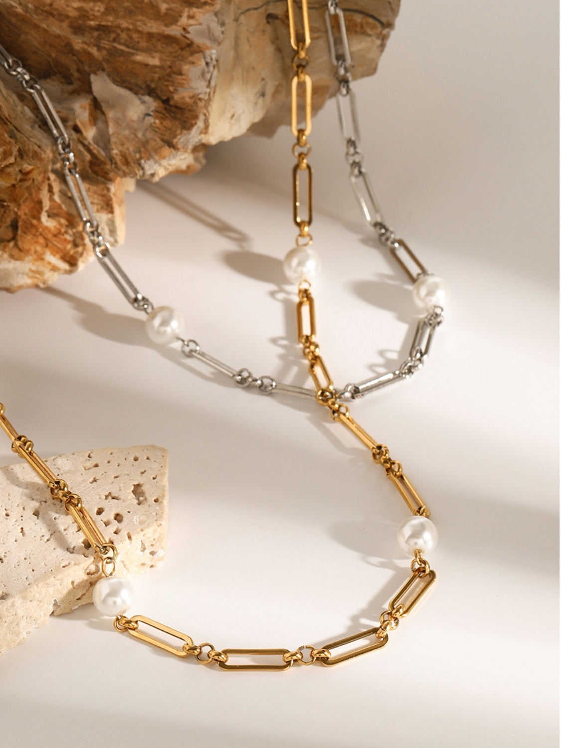 Stainless Steel Pearl Chain Necklace-Bijou Crush