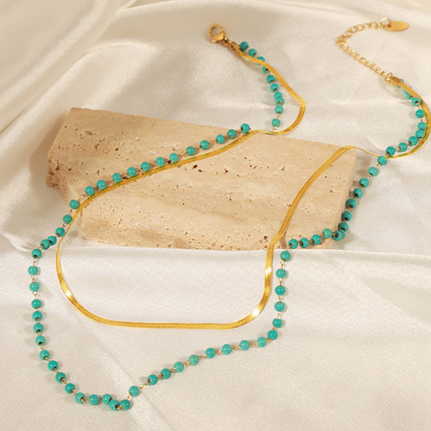 Turquoise Titanium Steel Double-Layered Necklace-Bijou Crush
