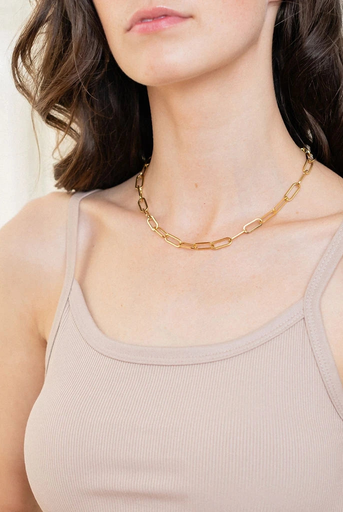 Gold Stainless Steel Thick Clip Chain Necklace-Bijou Crush
