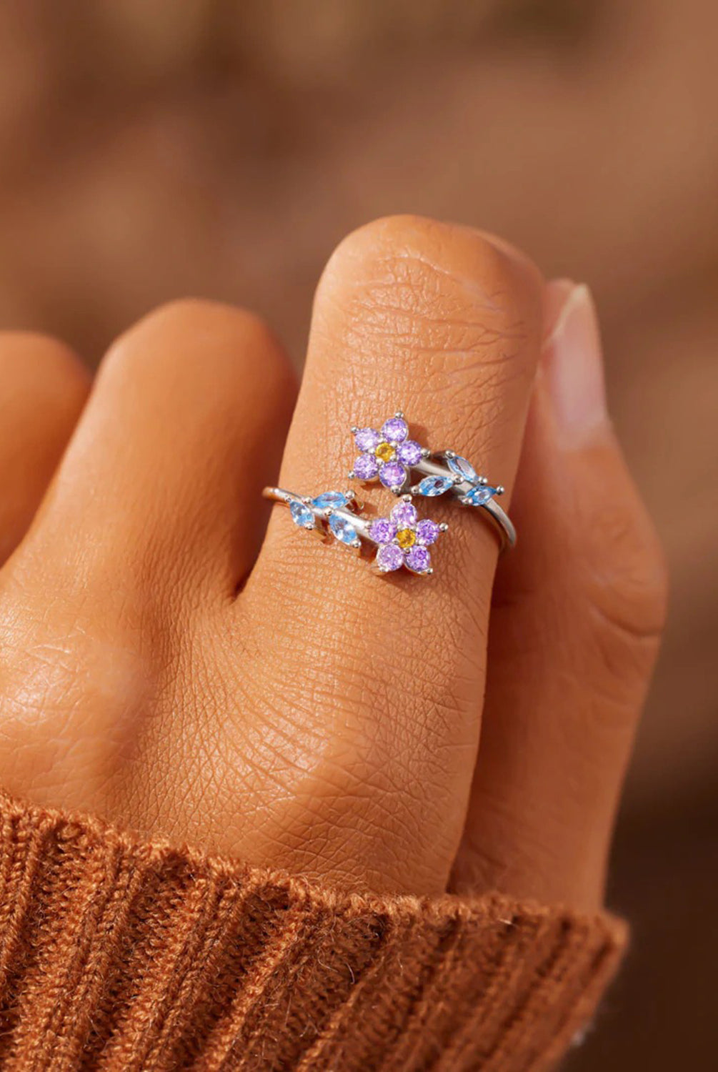 Flower Shape Inlaid Zircon 925 Sterling Silver Ring-Bijou Crush