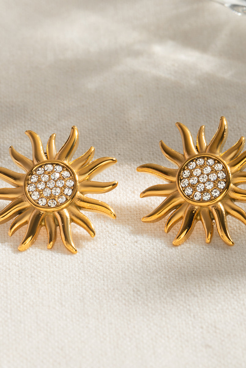 Stainless Steel Inlaid Rhinestone Sun Shape Stud Earrings-Bijou Crush