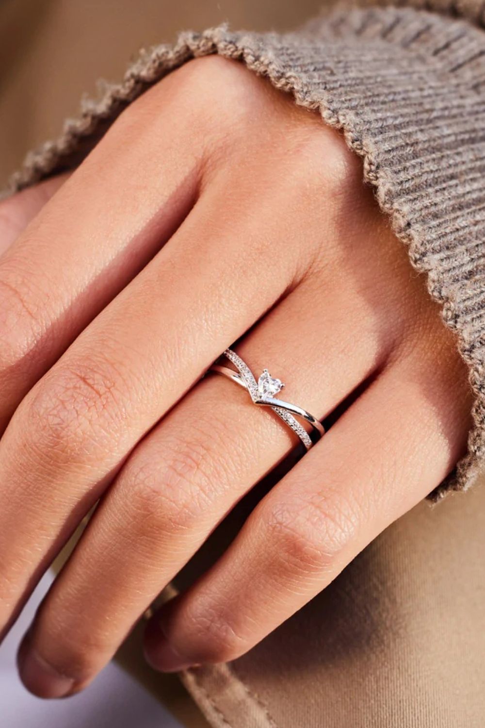 925 Sterling Silver Inlaid Zircon Heart Open Ring-Bijou Crush