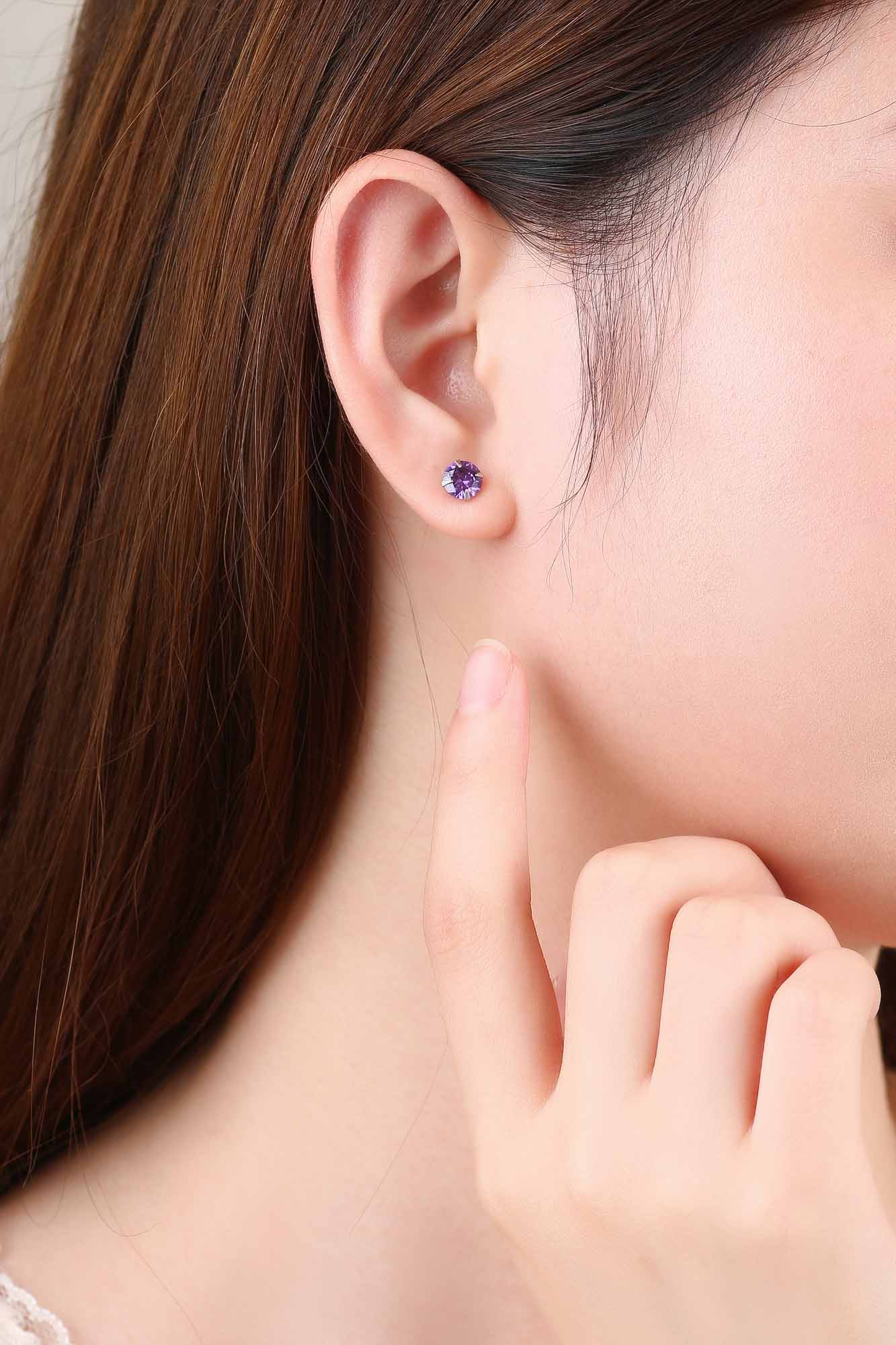 Simple CZ White 925 Sterling Silver Round Studs Earrings-Bijou Crush
