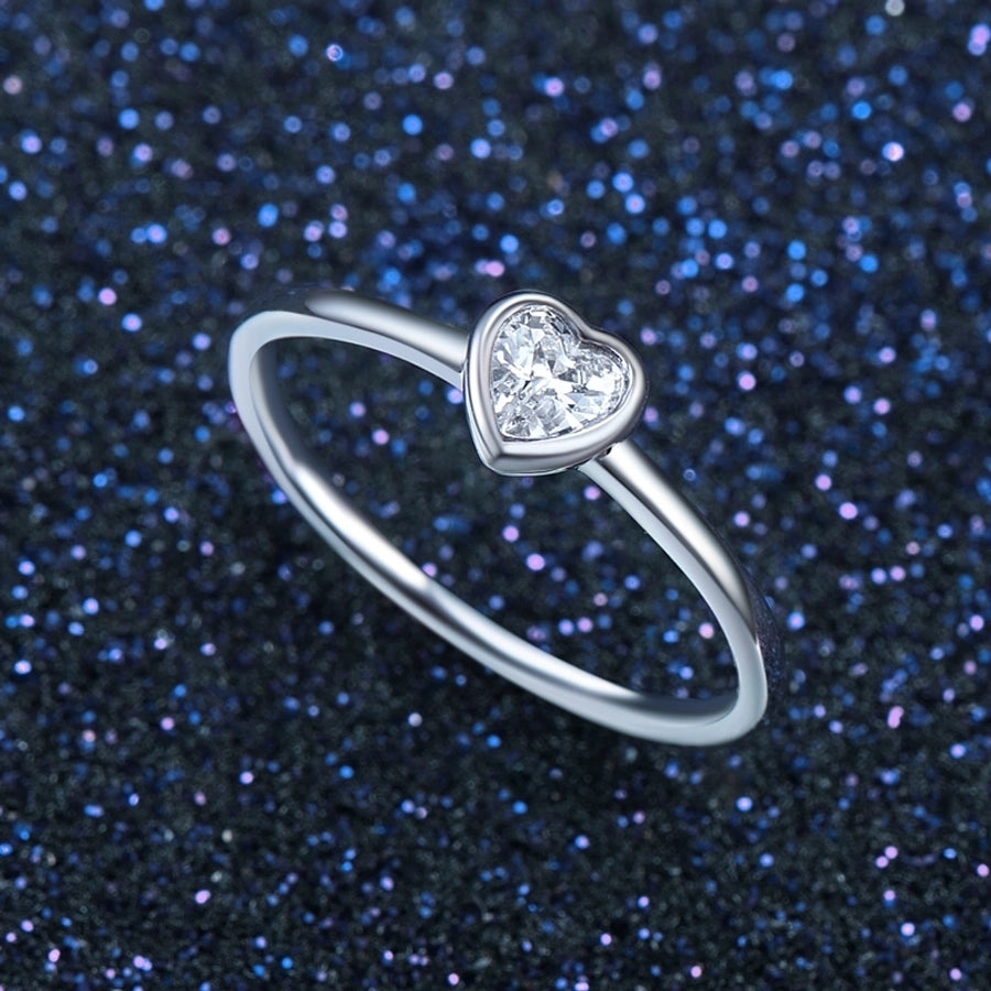 Sparkly Heart Vibes Sterling Silver Ring - 925 Sterling Silver-Bijou Crush