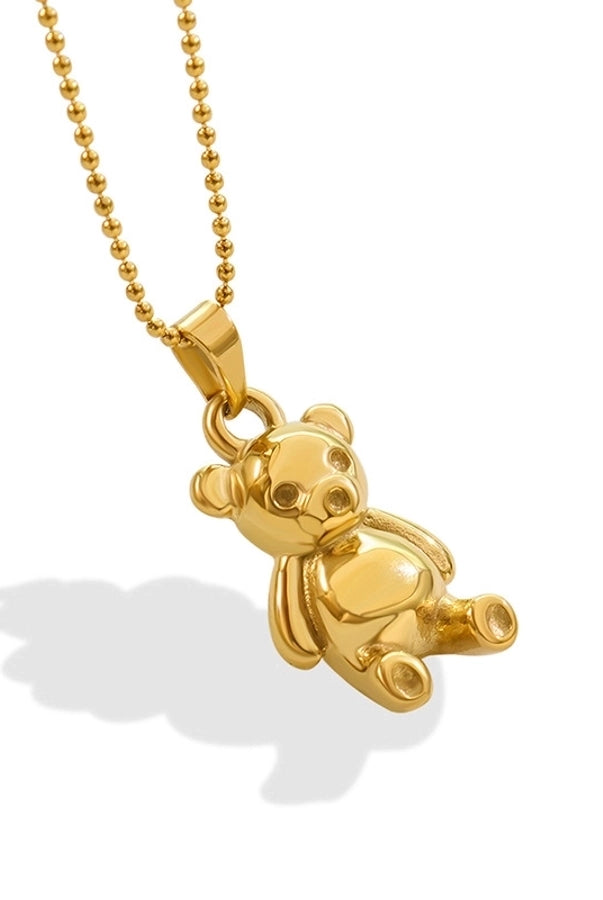 French Style 304 Stainless Steel 18K Gold Plated Plating Teddy Bear Necklace-Bijou Crush