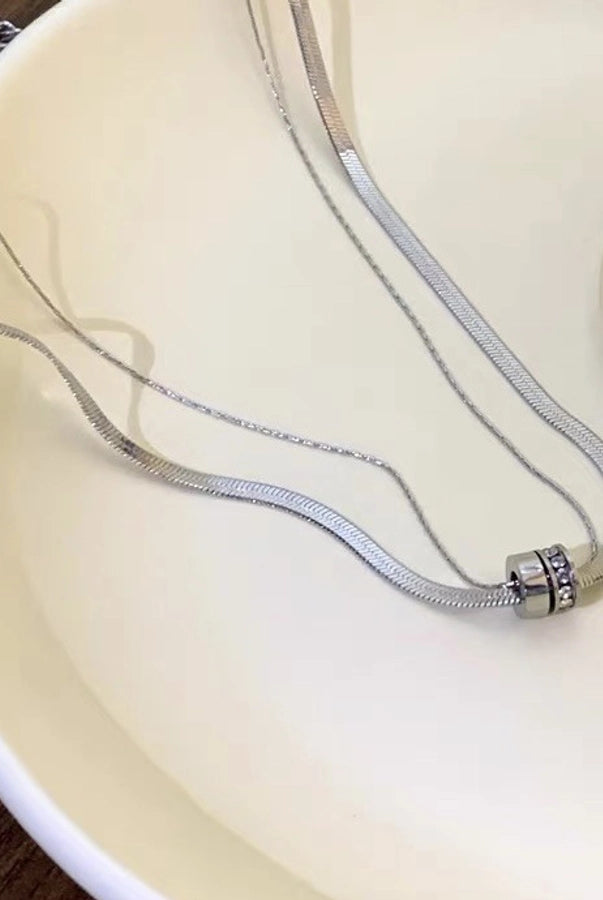 Classy Style Circle Titanium Steel Zircon Inlay Double Layer Necklaces-Bijou Crush