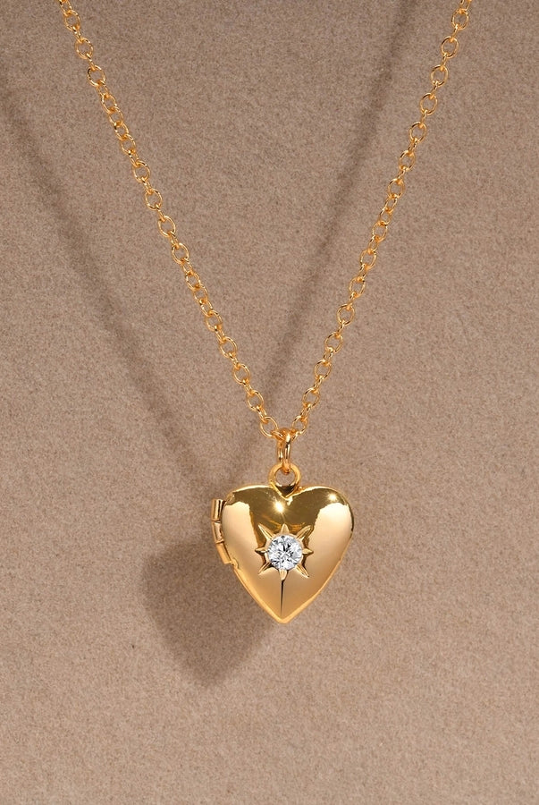 Cute Sweet Heart Shape 201 Stainless Steel Zircon 18K Gold Plated Plating Inlay Necklace-Bijou Crush