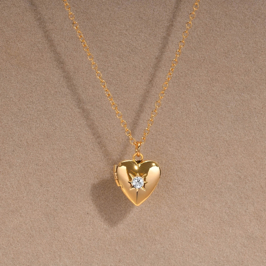 Cute Sweet Heart Shape 201 Stainless Steel Zircon 18K Gold Plated Plating Inlay Necklace-Bijou Crush